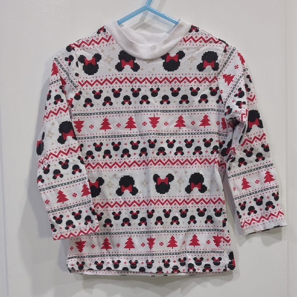 Disney Kids' Festive Mickey Mouse Long Sleeve Tee - Red, Black, and White